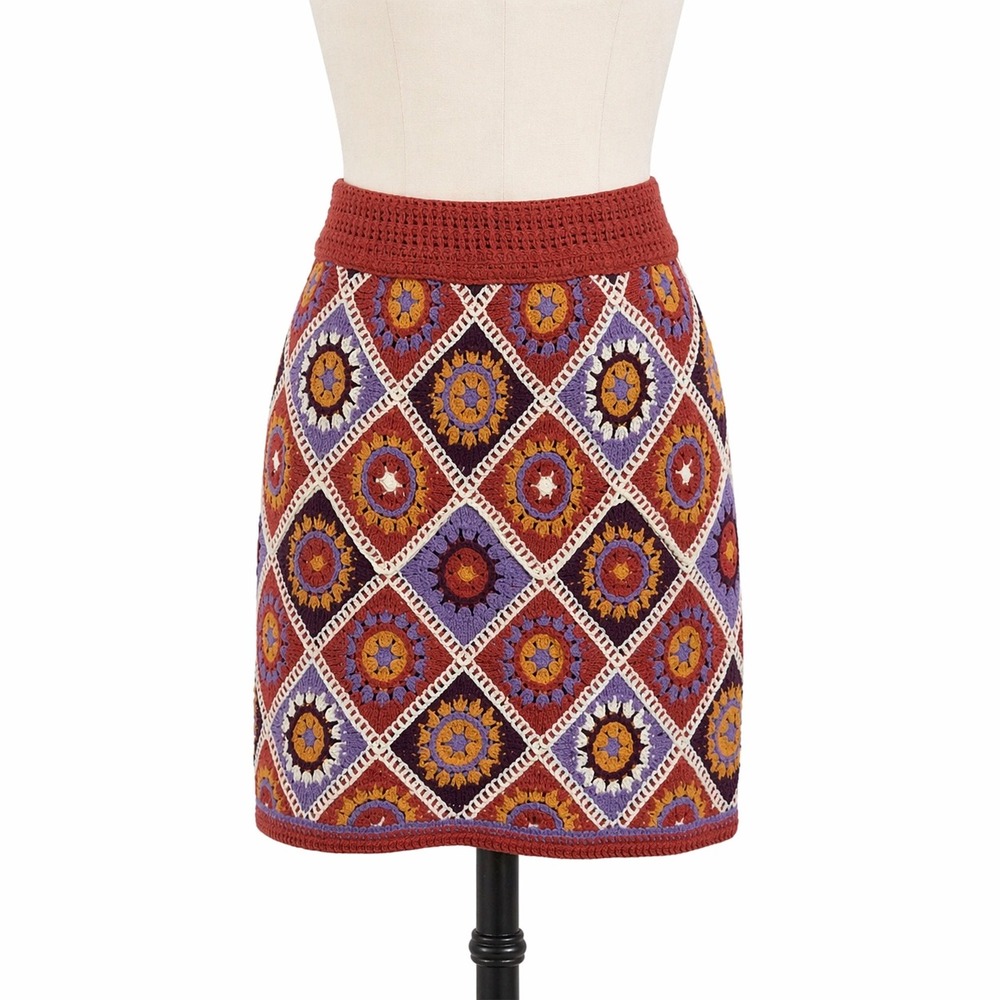 NEW Primark Rita Ora Crochet Mini Skirt Medium Multi Color Granny Square Boho